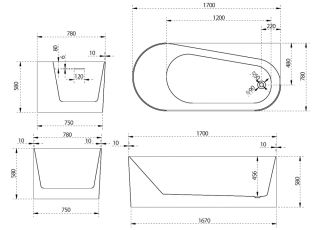 Акриловая ванна ABBER 170x80см правая AB9496-1.7 R